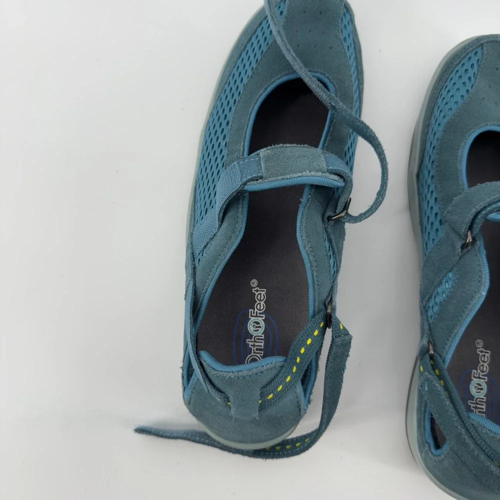 Orthofeet Mary Jane Sanibel Shoe Turquoise Blue Women 11.5W Hook & Loop Walking‎